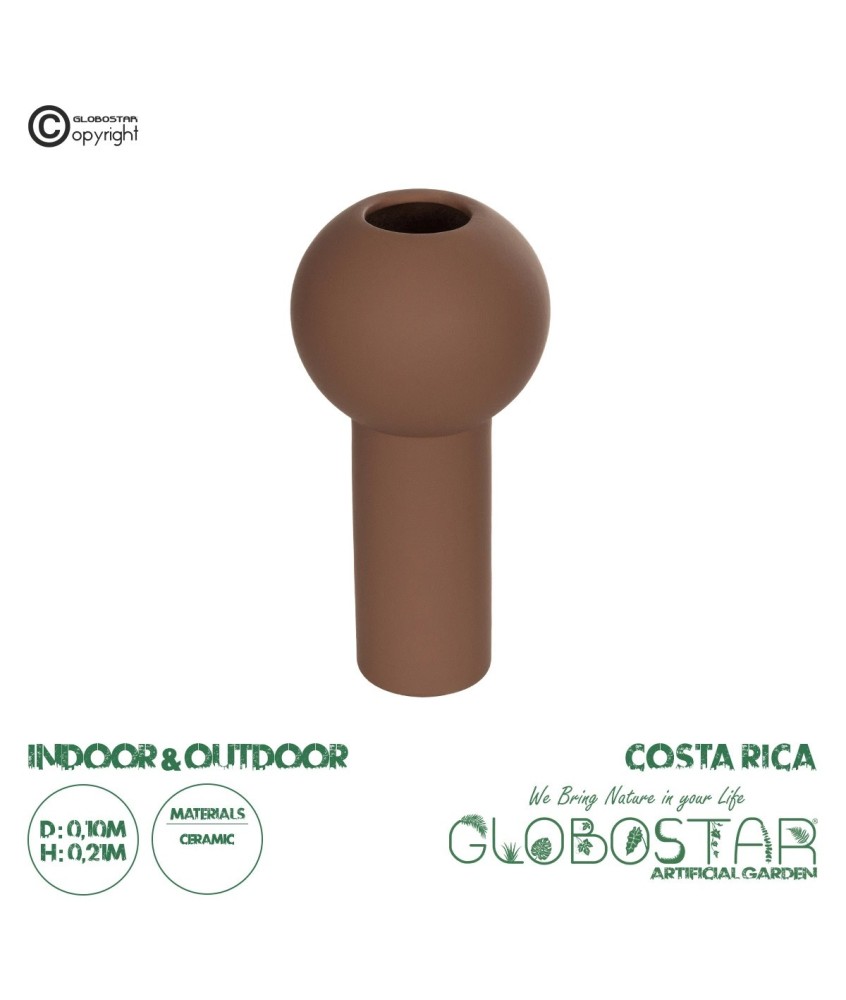 GloboStar® Artificial Garden COSTA RICA 21260 Διακοσμητικό Κεραμικό Βάζo Καφέ Π10 x Μ10 x Υ21cm